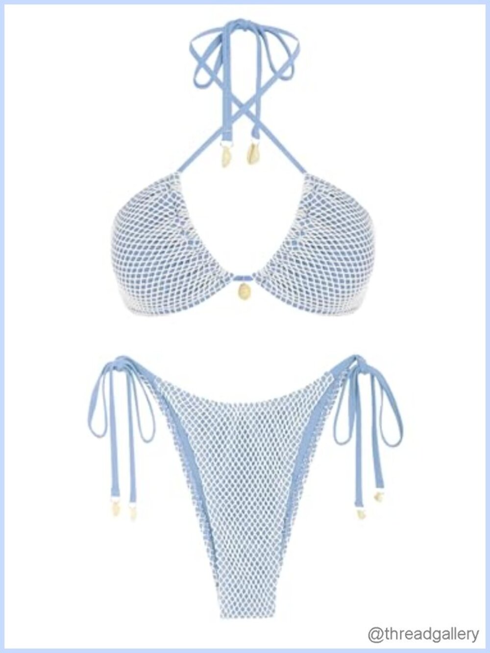 Multiway Triangle Bikini Set with Fishnet Detail Bandeau Halter Swimsuit